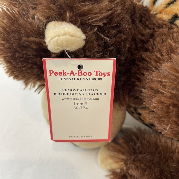 Peek A Boo Toys Brown Gorilla Ape 11” Plush Animal Print Shirt Hanging w/Tags - Picture 9 of 10